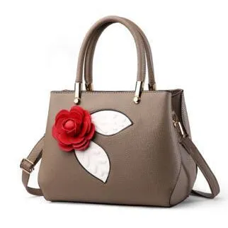 Women Tote Messenger Faux-Leather Handbag with Attractive Red Rose Flo - Leather Skin Shop