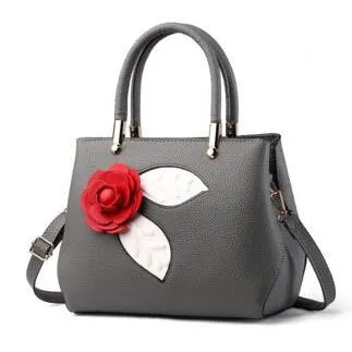 Women Tote Messenger Faux-Leather Handbag with Attractive Red Rose Flo - Leather Skin Shop