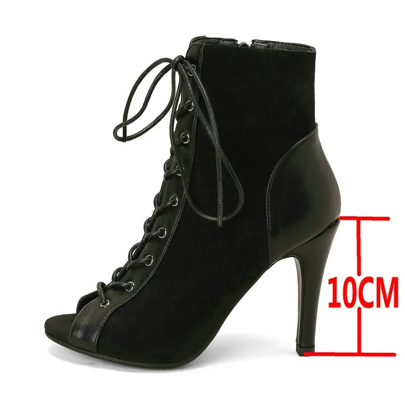 Women's Fashion Black Peep Toe Gladiator Indoor Dance High Heels Boots