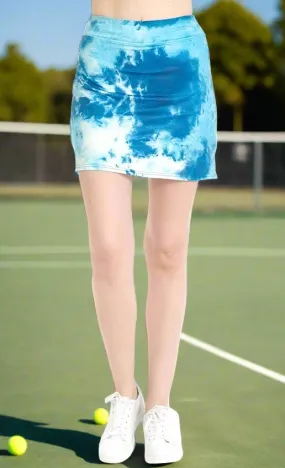 Womens Tie-Dye Tennis Skort, Golf Shorts & Skirt Combo, Sizes S/M/L/XL, Yoga Waist, Teal Blue