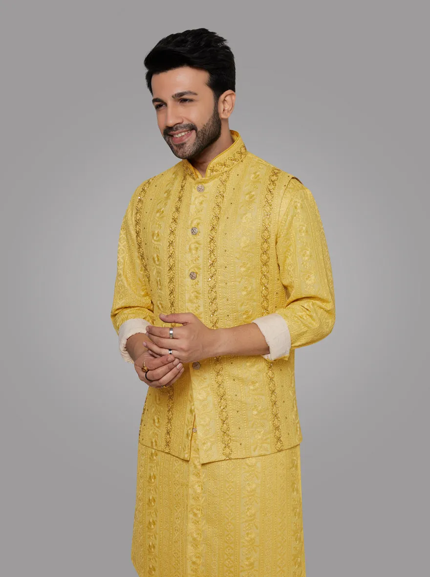 Yellow Kurta Pajama with Koti | TULA